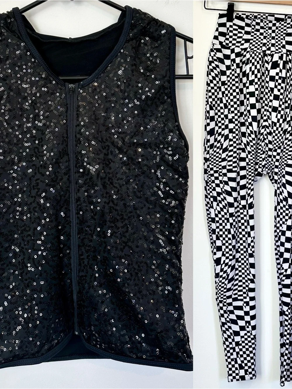 Weissman Black Sequin Vest with Black & White Checker Pants Jazz Hip Hop Dance
